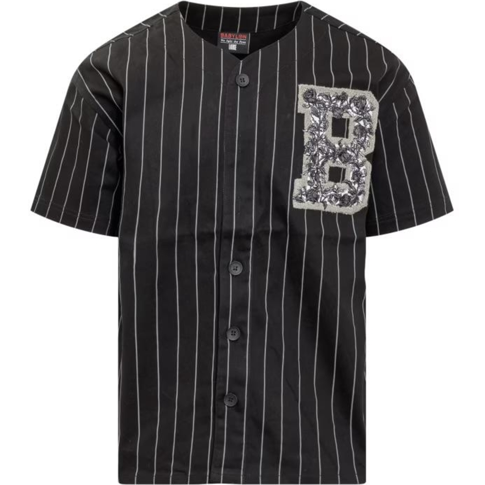 Black and White Casual Button Down Shirt with Pinstripes